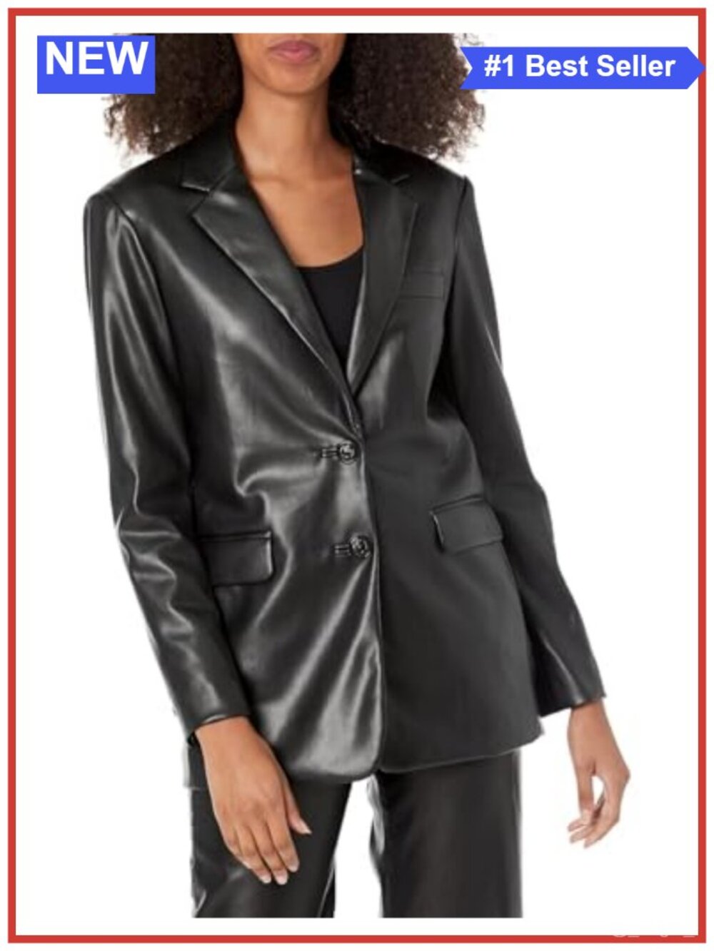 Faux Leather Blazer Notch Collar Button Business Casual